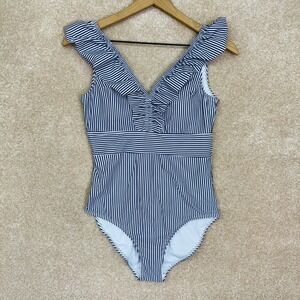 AAVA Swimsuit Size Large Blue Stripe One Piece Bathing Suit‎